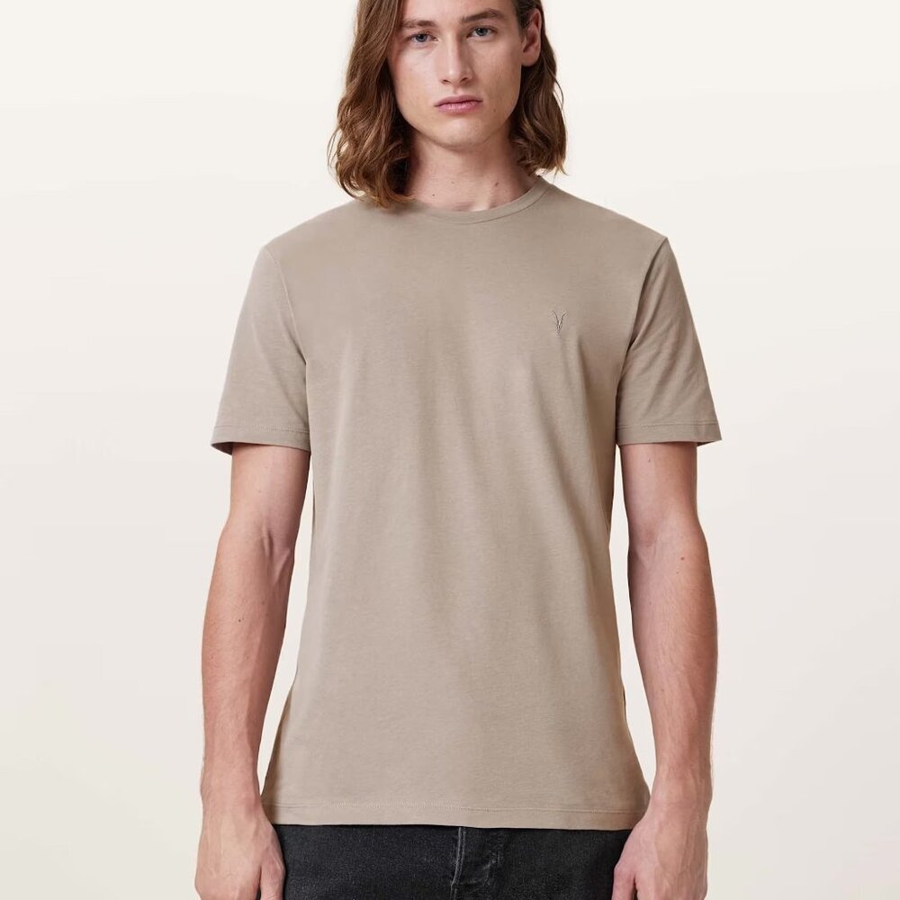 All Saints Men's Short Sleeve Crewneck T‑Shirt in Taupe